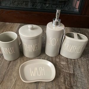 Rae Dunn grey bathroom set